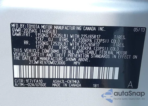 2013 Toyota Rav4 Xle from USA, damaged, VIN 2T3WFREV7DW023066